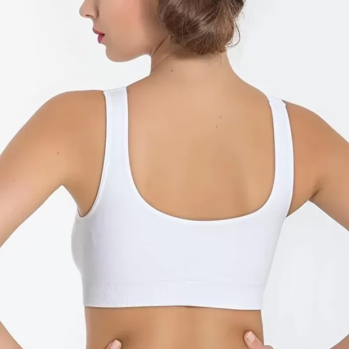 Kadın Beyaz Kalın Askılı Çıkarılabilir Pedli Örme Seamless Dikişsiz Basic Büstiyer