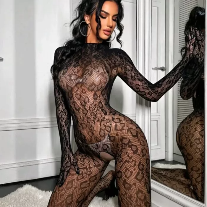 Leopar Desen Vücut Çorabı