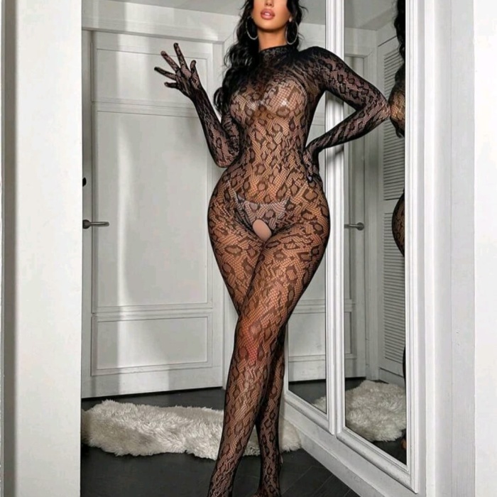 Leopar Desen Vücut Çorabı