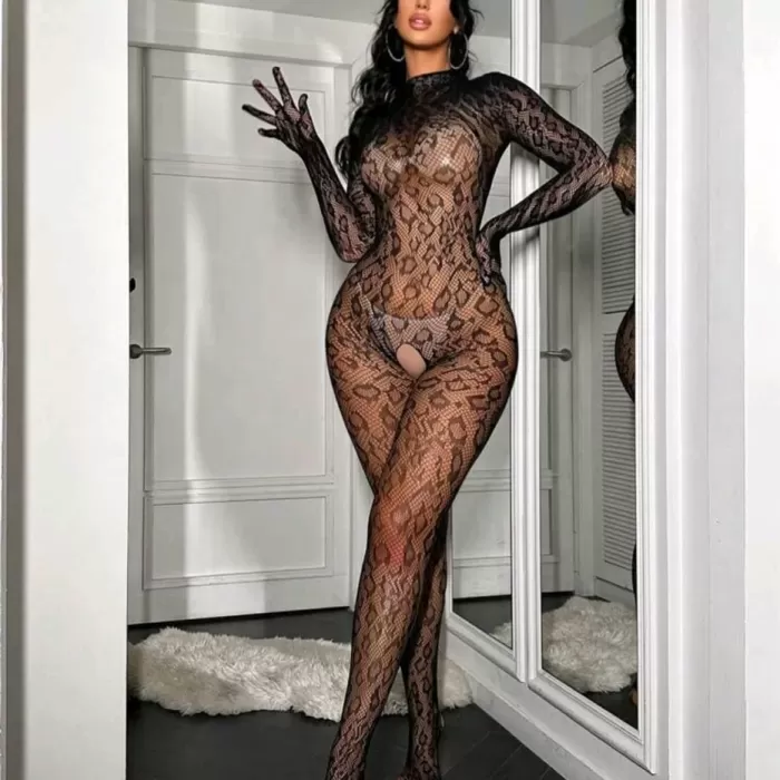 Leopar Desen Vücut Çorabı