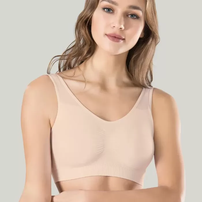 Kadın Gri Kalın Askılı Çıkarılabilir Pedli Örme Seamless Dikişsiz Basic Büstiyer