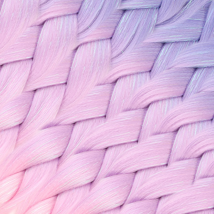 Simli Lila / Pembe / Şeker Pembesi Ombreli Örgülük Saç 100 Gr.