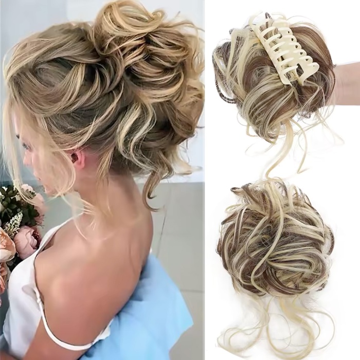 Tokalı Kuyruklu Dağınık Topuz  - Kahverengi Platin Röfleli