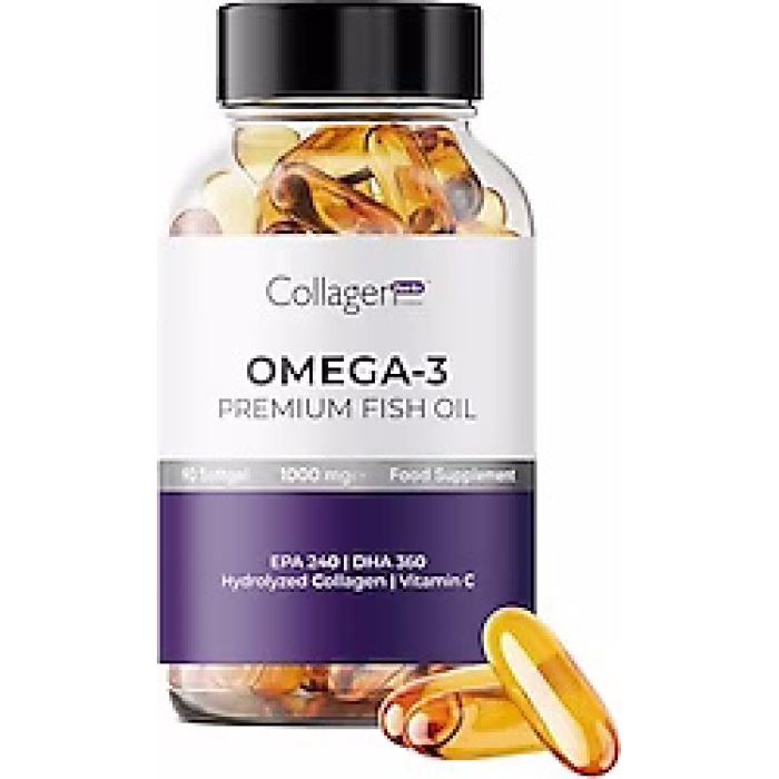 Collagen Forte Omega-3 Premium Fish Oil Balık Yağı Hidrolize Kolajen Vitamin C 1000 mg 90 Softgel