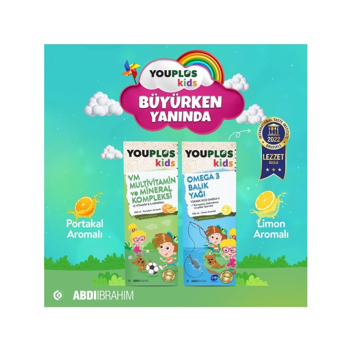 Youplus Kids Omega 3 Balık Yağı 150 ml + Kids VM 150 ml