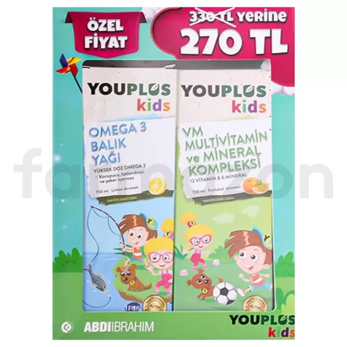 Youplus Kids Omega 3 Balık Yağı 150 ml + Kids VM 150 ml