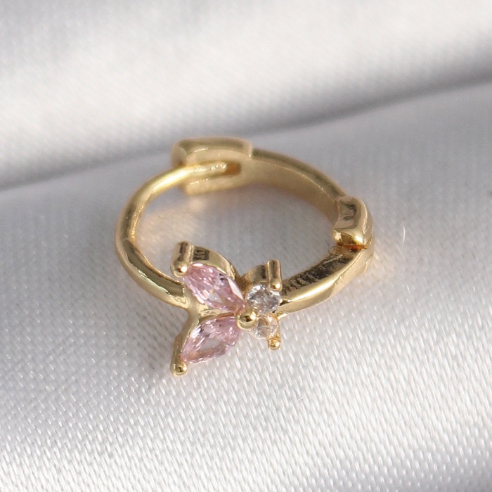 316L Çelik Gold Renk Pembe Zirkon Taşlı Kelebek Model Tragus Piercing