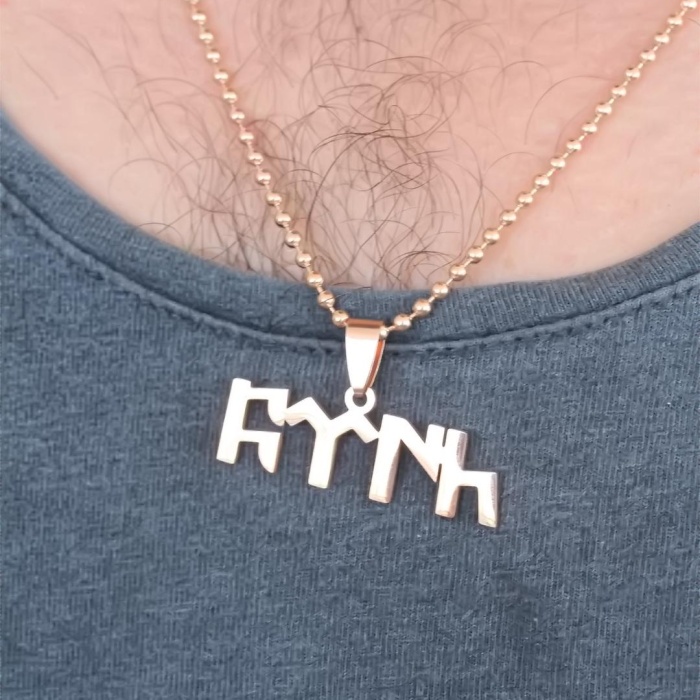 Rose Renk Metal Göktürkçe Türk Yazı Figürlü Erkek Kolye