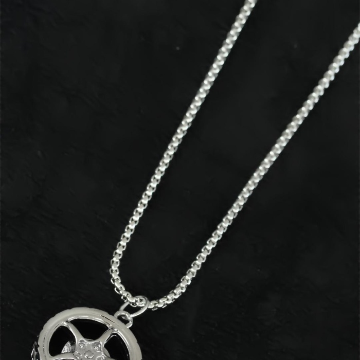 Medusa Tasarım Silver Renk Zincirli Erkek Kolye