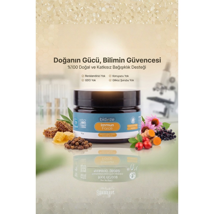 Bidoze Immun Force Bağışıklık Güçlendirici Doğal Karışım 120 Gr. | Propolis, Arı Sütü, Kara Mürver