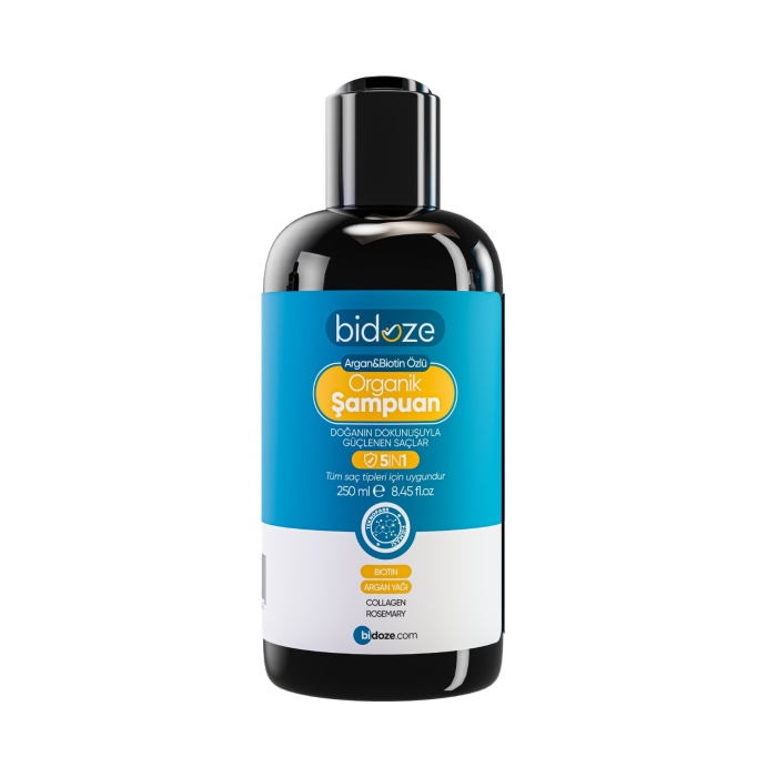 Bidoze Argan & Biotin Özlü Organik Şampuan 250 Ml. | Dökülme ve Kepek Karşıtı Onarıcı Bakım