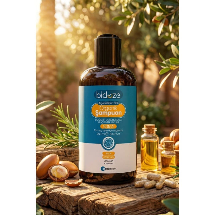 Bidoze Argan & Biotin Özlü Organik Şampuan 250 Ml. | Dökülme ve Kepek Karşıtı Onarıcı Bakım