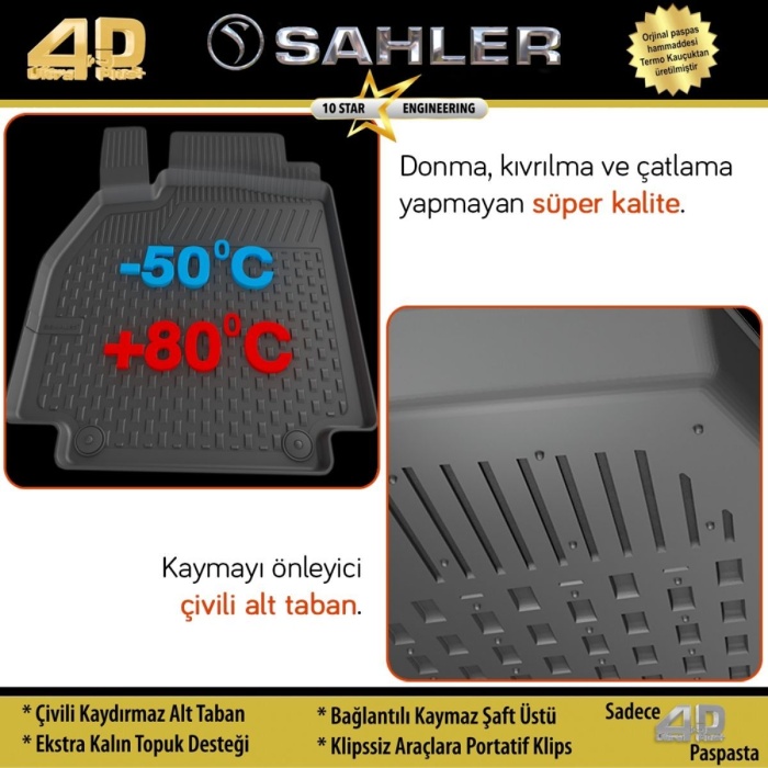 Sahler Dacia Duster 4x4 2010-2017 Uyumlu 4.5D Havuzlu Siyah Oto Paspas