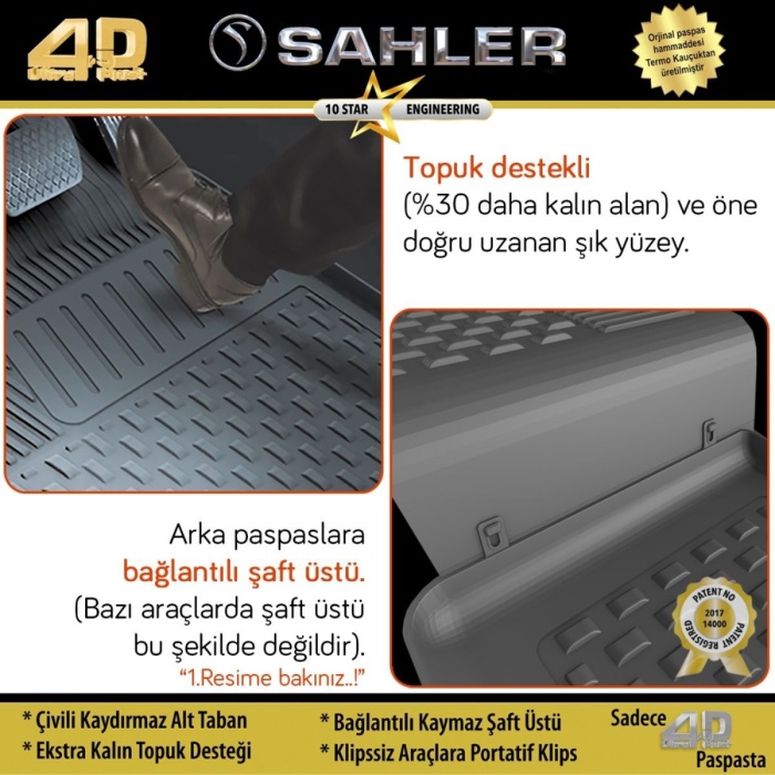 Sahler Dacia Duster 4x4 2010-2017 Uyumlu 4.5D Havuzlu Siyah Oto Paspas