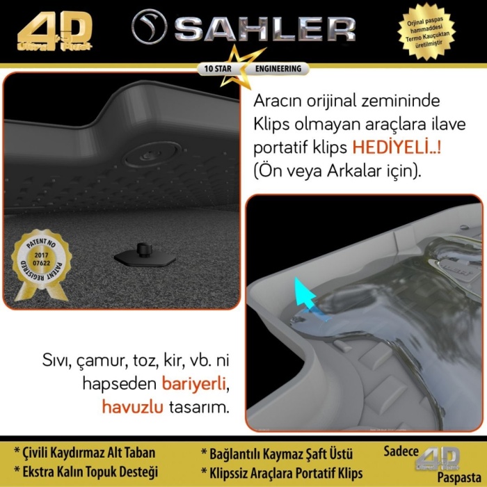 Sahler Dacia Duster 4x4 2010-2017 Uyumlu 4.5D Havuzlu Siyah Oto Paspas
