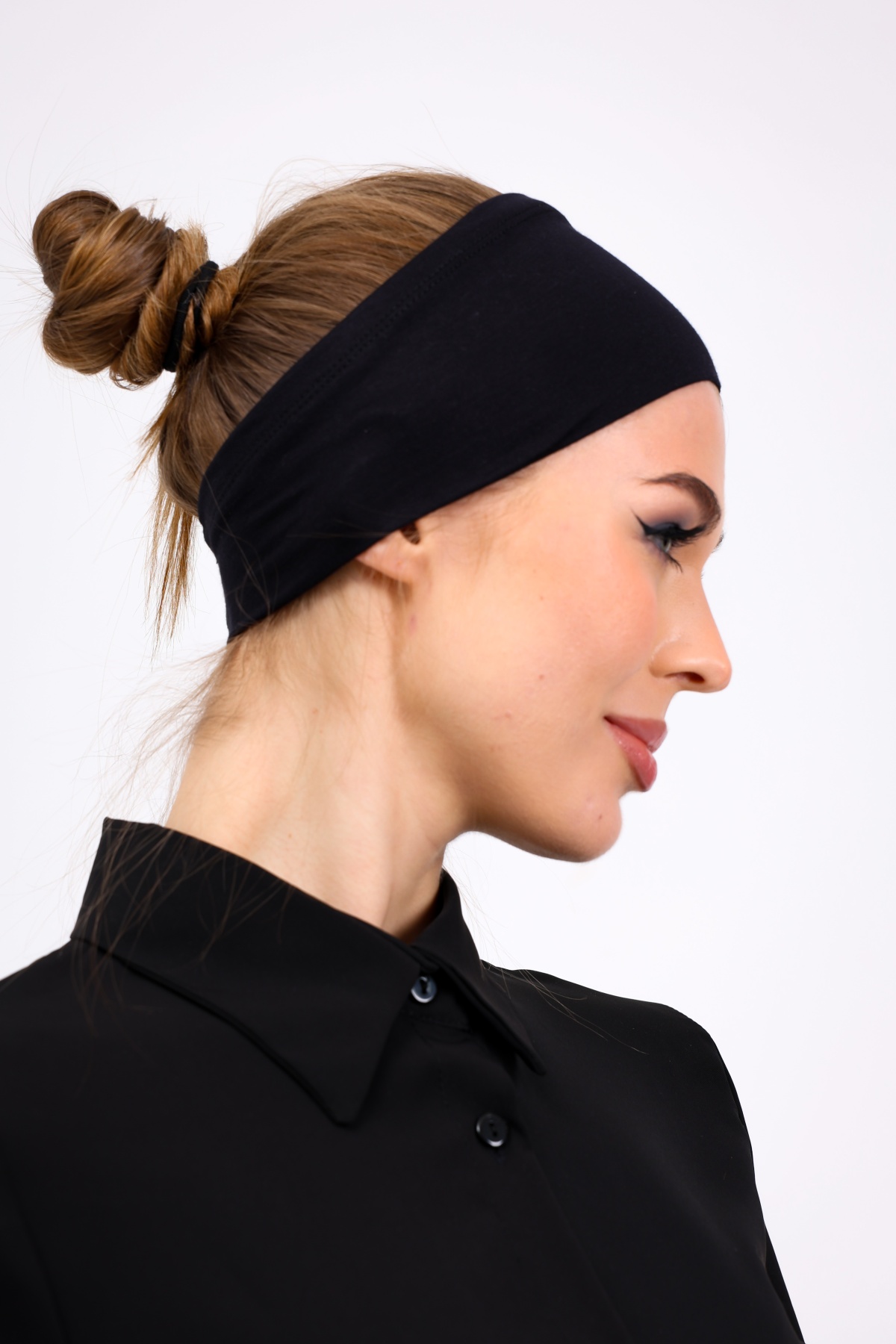 Bandana Siyah Geçme Dikişsiz Tesettür Bone - Sportif Spor Saç Bandı