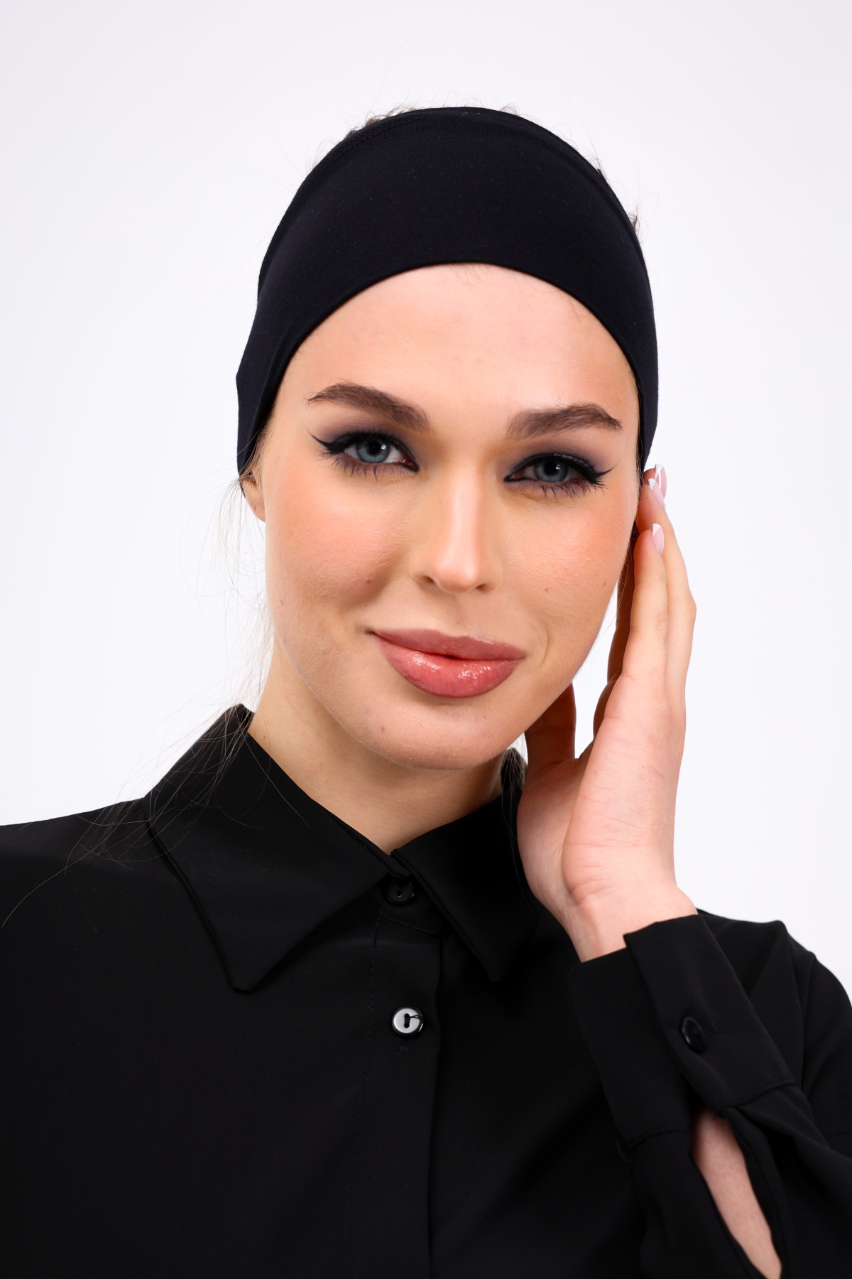 Bandana Siyah Geçme Dikişsiz Tesettür Bone - Sportif Spor Saç Bandı