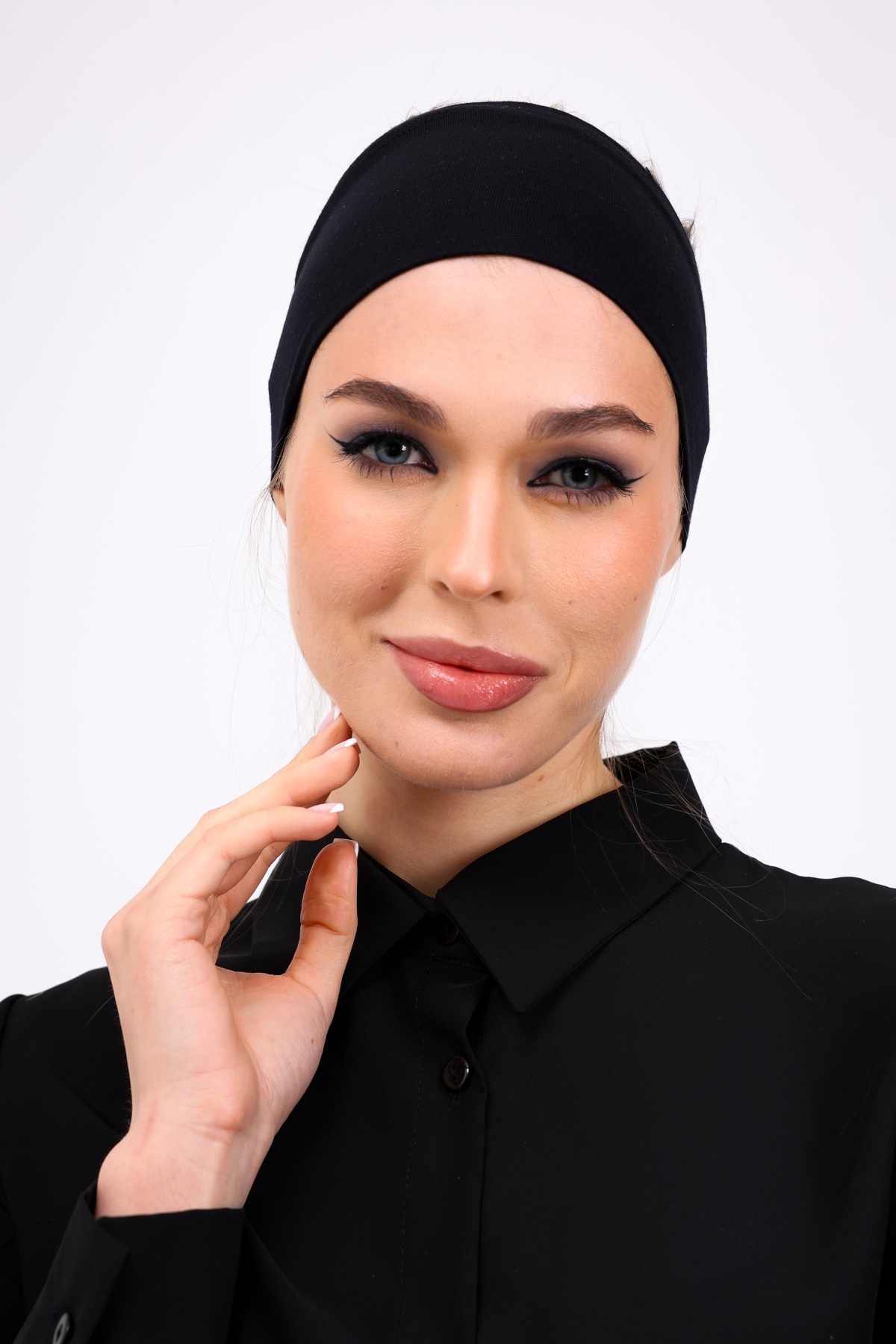 Bandana Siyah Geçme Dikişsiz Tesettür Bone - Sportif Spor Saç Bandı