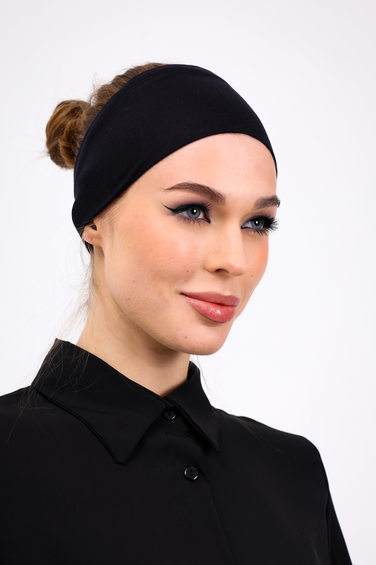 Bandana Siyah Geçme Dikişsiz Tesettür Bone - Sportif Spor Saç Bandı