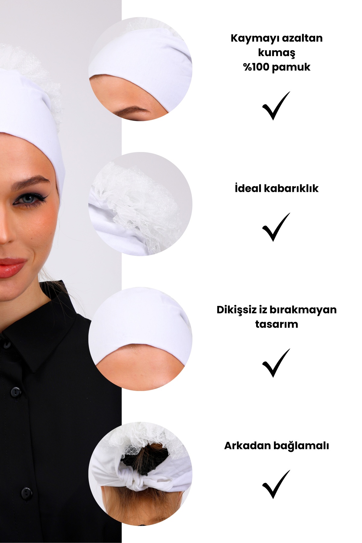 Fırfırlı Ekru Dikişsiz Penye Bone Kadın Tesettür Bağlamalı (Kırık Beyaz)