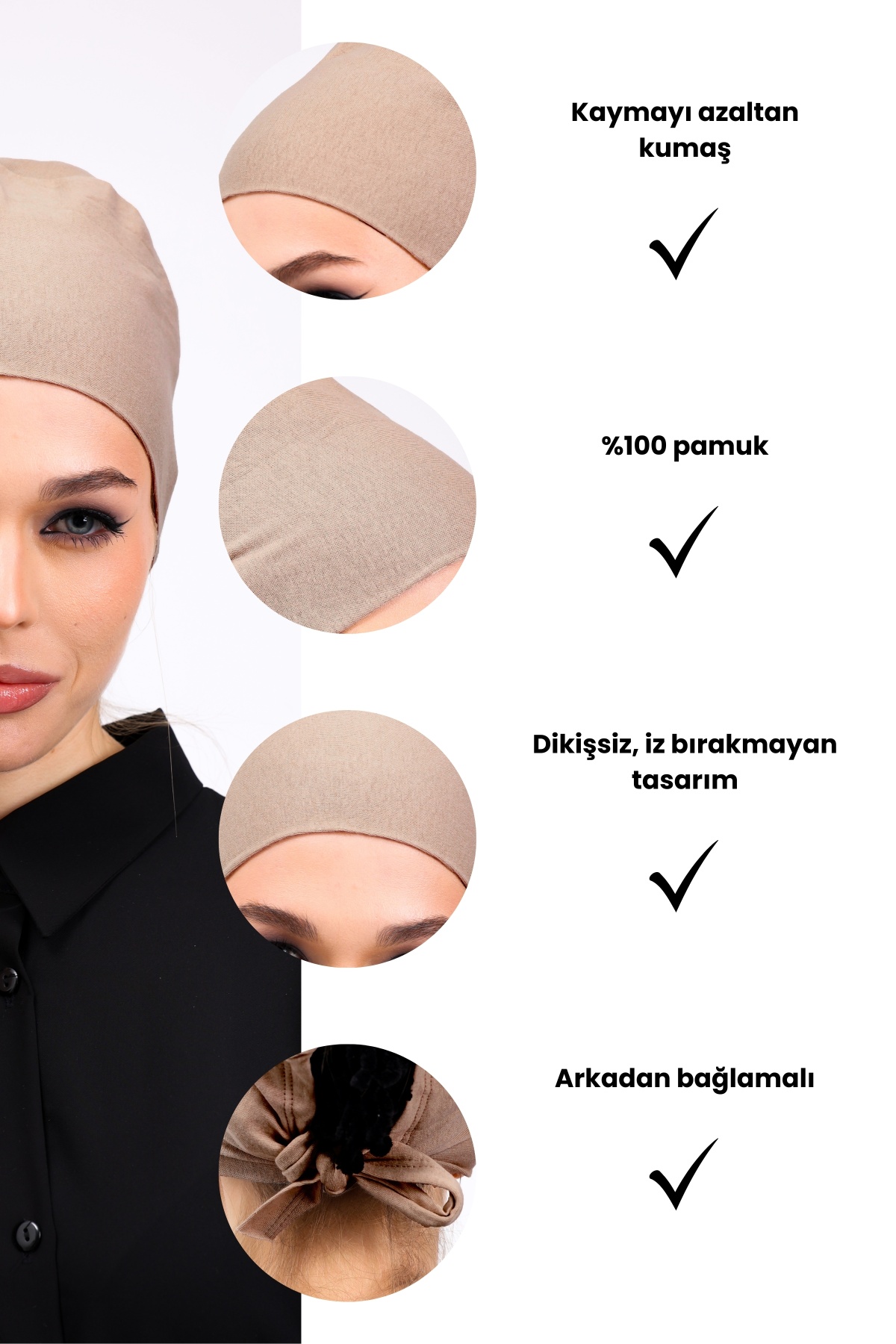 Dikişsiz Vizon Penye Bone Kadın Tesettür Bağlamalı