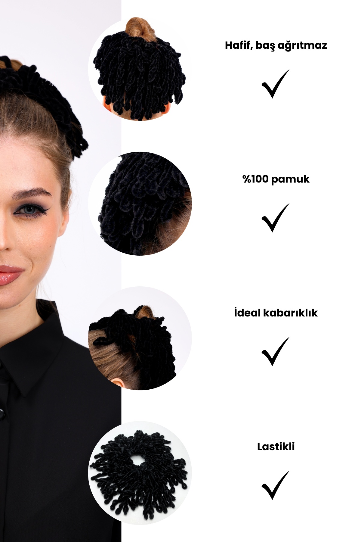 Beyaz Kadife Topuz Tokası Dolgun Lastikli Tesettür Kadın Toka