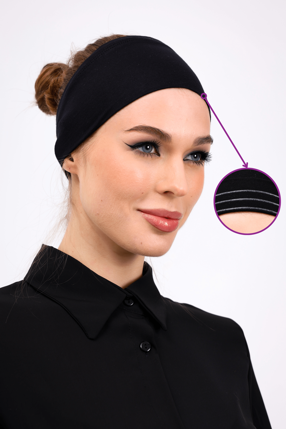 2li Kaymaz Bandana Siyah Beyaz Kaymayan Silikonlu Geçme Tesettür Bone - Sportif Spor Saç Bandı