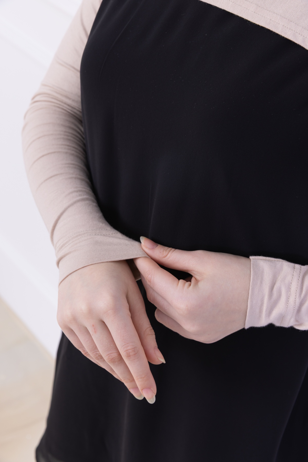 Balıkçı Yaka Boyunluklu Kolluk Bej - Likralı Dik Yakalı Kadın Body Tesettür Crop Bolero Hijab