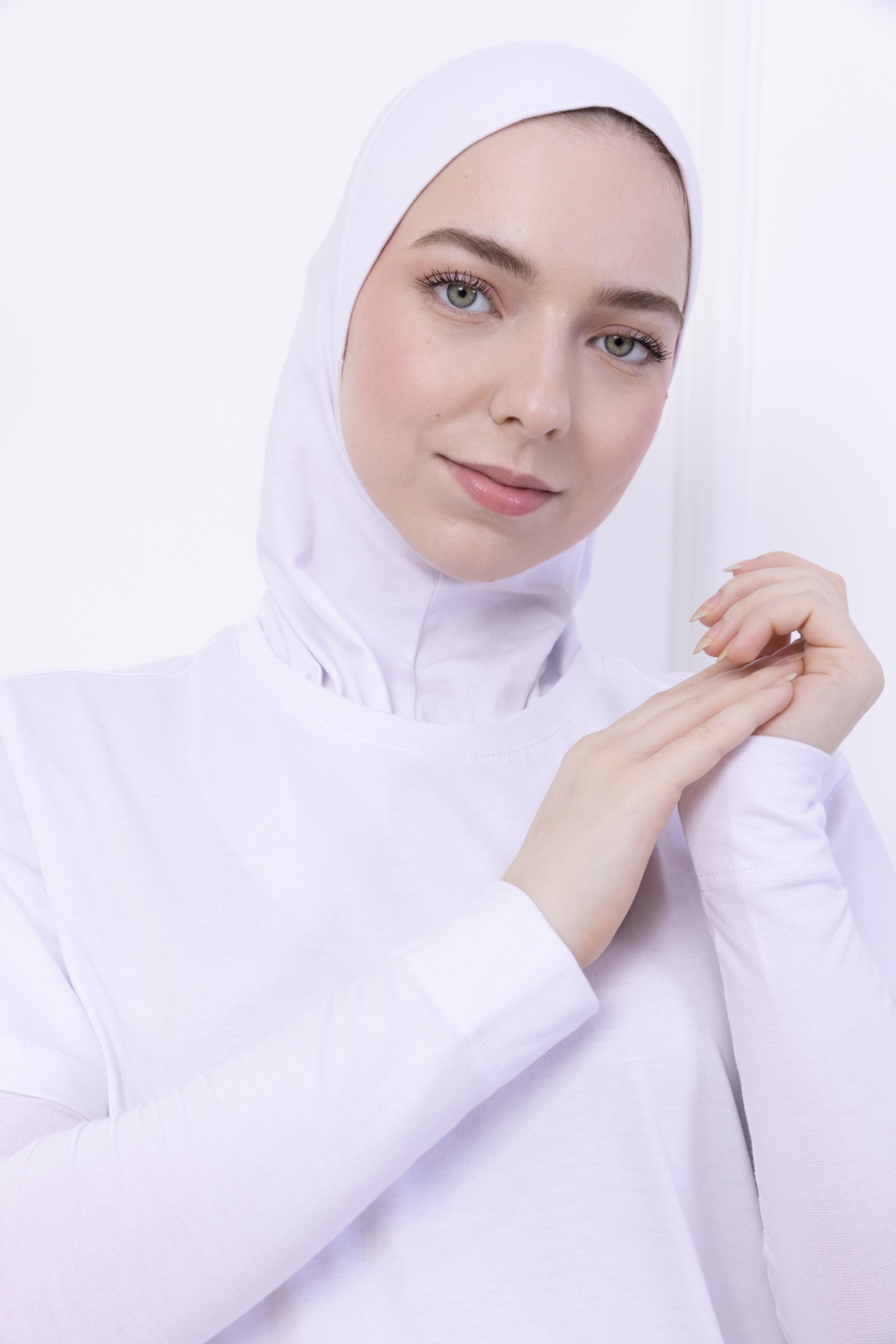 Pratik Likralı Penye Kolluk Beyaz - Kadın Tesettür Düz Namaz Kolluğu 1 Çift Viskon Hijab