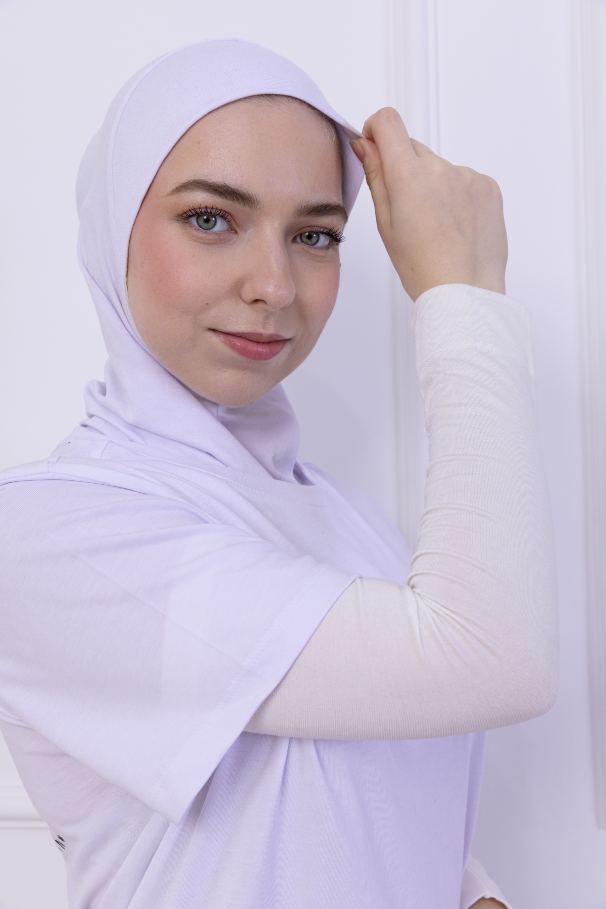 Pratik Likralı Penye Kolluk Ekru - Kadın Tesettür Düz Namaz Kolluğu 1 Çift Viskon Hijab
