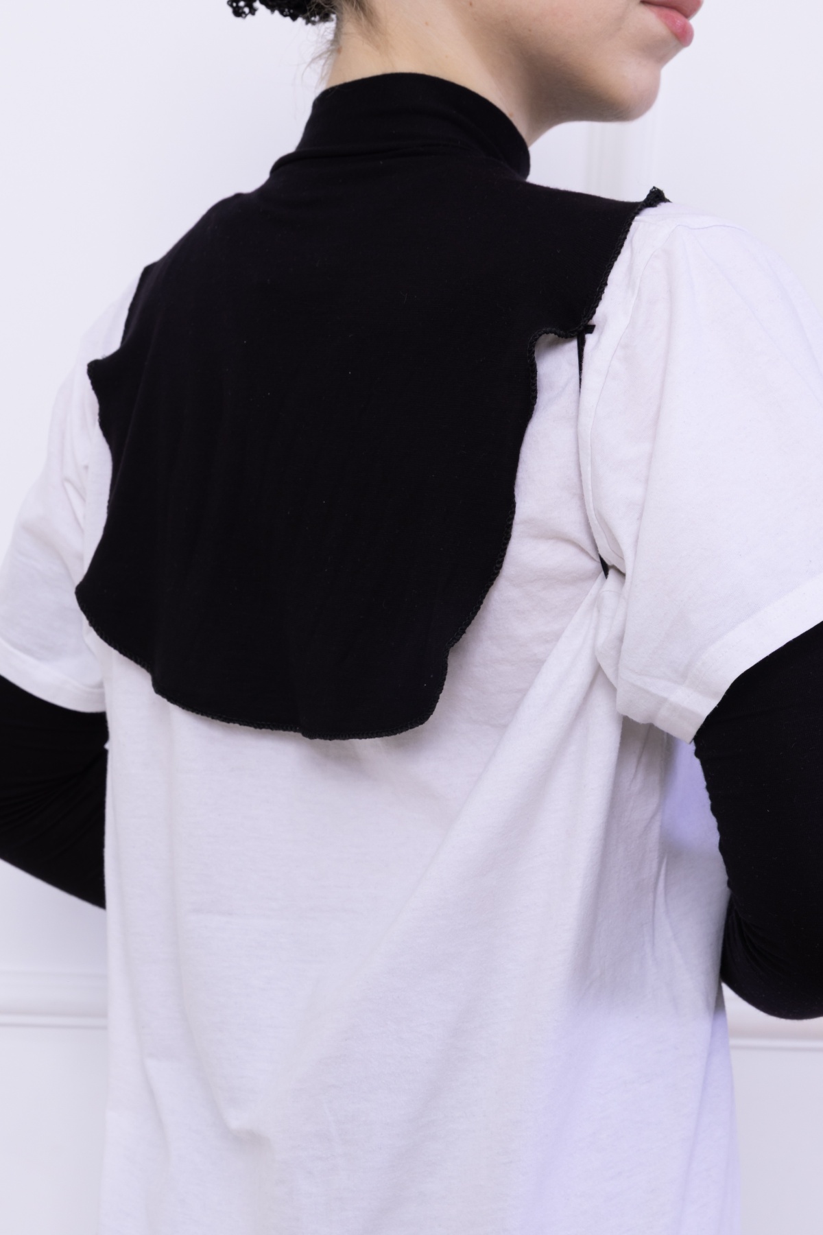 Balıkçı Yaka Boyunluk Siyah - Dik Yakalı Kadın Tesettür Penye Yarım Body Viskon Hijab