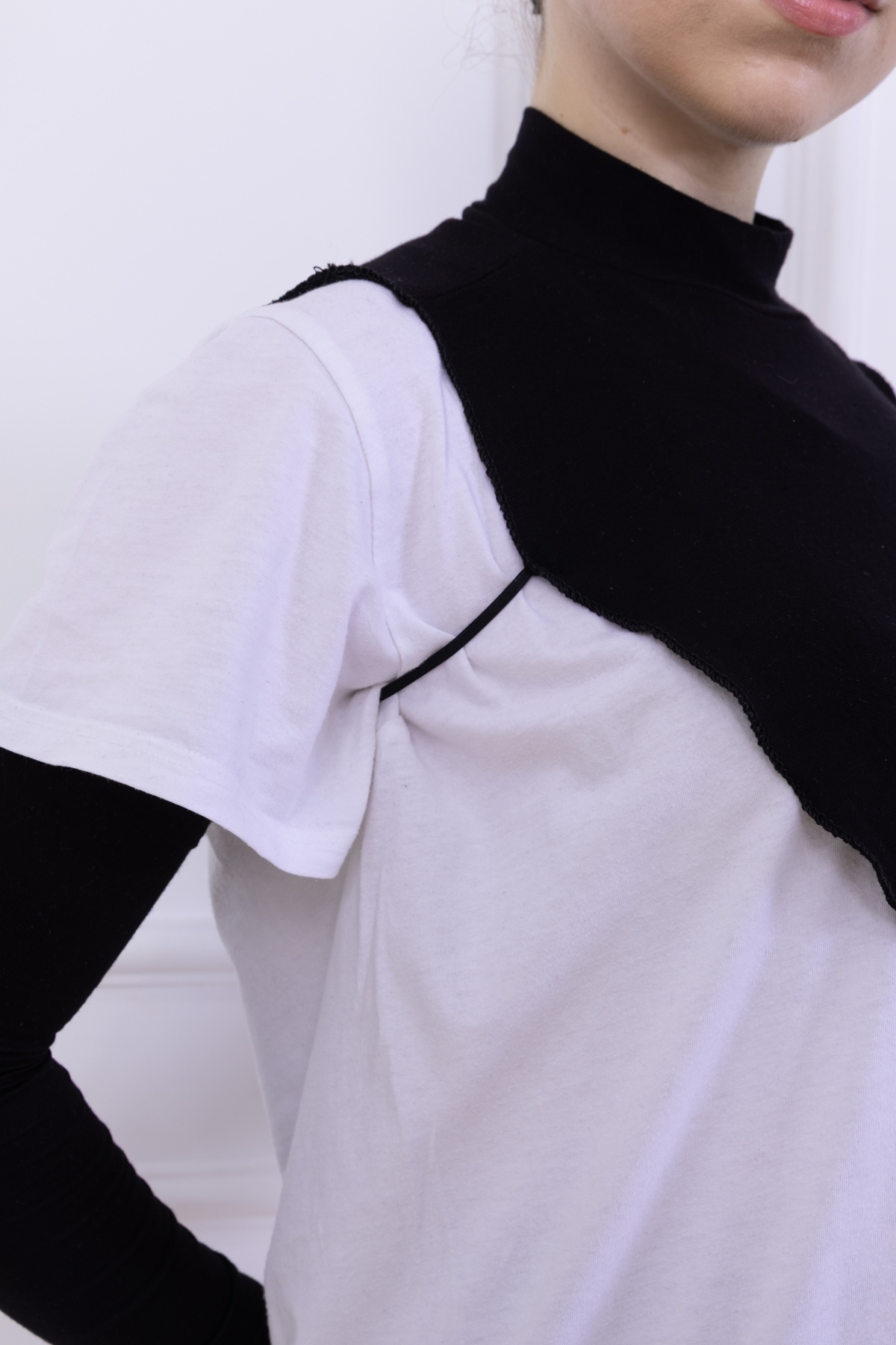 Balıkçı Yaka Boyunluk Siyah - Dik Yakalı Kadın Tesettür Penye Yarım Body Viskon Hijab