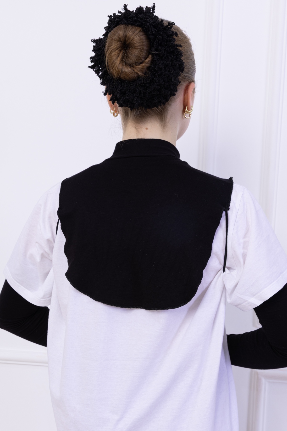 Balıkçı Yaka Boyunluk Siyah - Dik Yakalı Kadın Tesettür Penye Yarım Body Viskon Hijab
