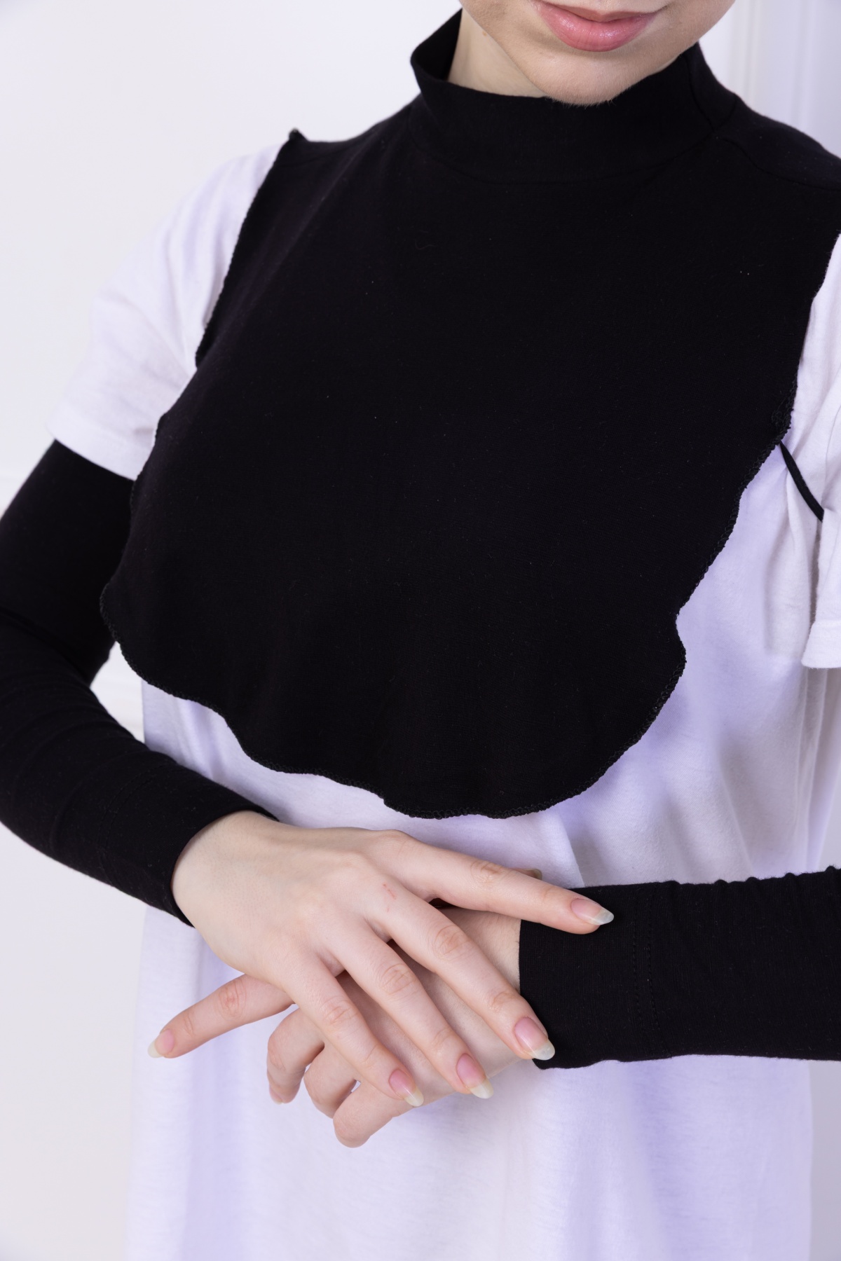 Balıkçı Yaka Boyunluk Siyah - Dik Yakalı Kadın Tesettür Penye Yarım Body Viskon Hijab