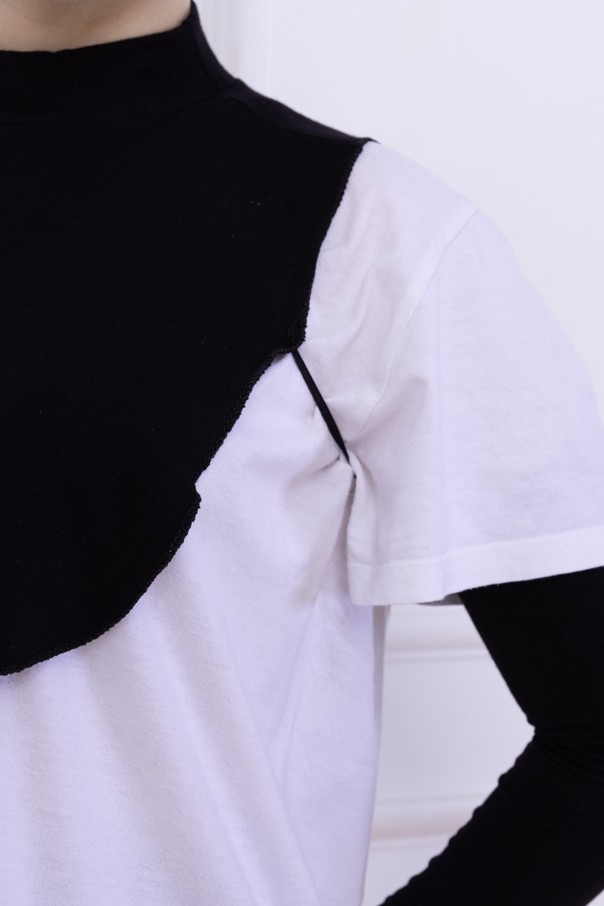Balıkçı Yaka Boyunluk Siyah - Dik Yakalı Kadın Tesettür Penye Yarım Body Viskon Hijab