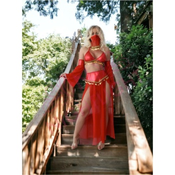 Kırmızı Peçeli Dansöz Kıyefeti