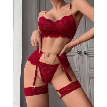 Bordo ,  Gold Zincirli Jartiyer Takımı