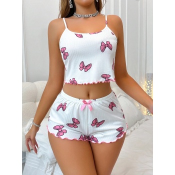 Kadın Fiyonklu Beyaz Şortlu Pijama Takımı