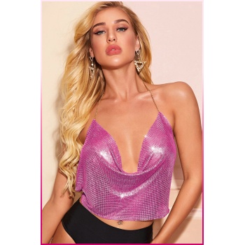 Parlak Fuşya Zırh Bustiyer, Zarif Parlak Crop