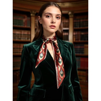 Kadın Zamansız Çiçek Lale Geometrik Desenli Fular – Kombin Tamamlayıcı – Hediye Olarak İdeal