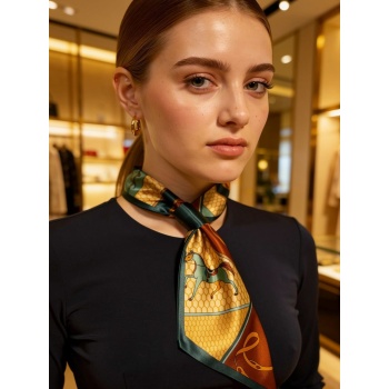 Klasik At Desenli Kadın Boyun Fuları,Minimal ve Şık Stil Kadın Boyun Fuları,Elbise Aksesuar