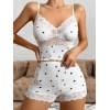 Kısa Şortlu Askılı Kalp Desenli Dantel Detaylı Pijama Takımı, Rahat ve Şık Ev Giyim,Kadın Pijama