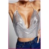 Parlak Gümüş Zırh Bustiyer,Kadın Seksi Zarif Crop