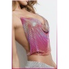 Kadın Degrade Pembe Taşlı Parlak Crop & Bluz Kolsuz Kayık Yaka Parti Plaj Büstiyer