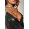 Kristal Siyah Taşlı Parlak Crop & Bluz Kolsuz Kayık Yaka Parti Plaj Büstiyer