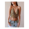 Kristal Leopard Taşlı Parlak Crop & Bluz Kolsuz Kayık Yaka Parti Plaj Büstiyer