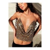 Kristal Leopard Taşlı Parlak Crop & Bluz Kolsuz Kayık Yaka Parti Plaj Büstiyer