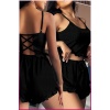 Siyah Mini Arkası Çapraz İpli Şortlu PijamaTakımı