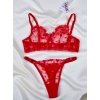 Kadın  Kalpli Kırmızı Dantelli Balenli  Sütyen Külot Takım
