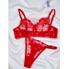 Kadın  Kalpli Kırmızı Dantelli Balenli  Sütyen Külot Takım